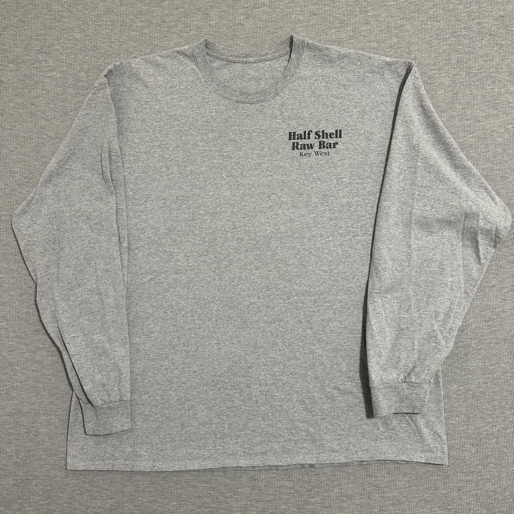 Half Shell Raw Bar Key West Gray Long‎ Sleeve Graphic T-Shirt Mens XL Pinup Girl